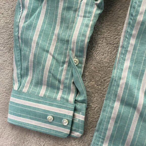 Arrow Dover Men Dress Shirt Size 15.5 Neck Green Pinstriped Button Down Workwear - Picture 4 of 8